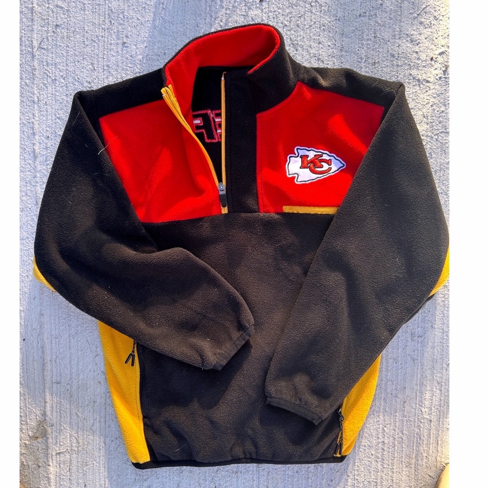 NFL Team Apparel Kansas City Chiefs Pullover Kids 8 Black Red Fleece Zip‎